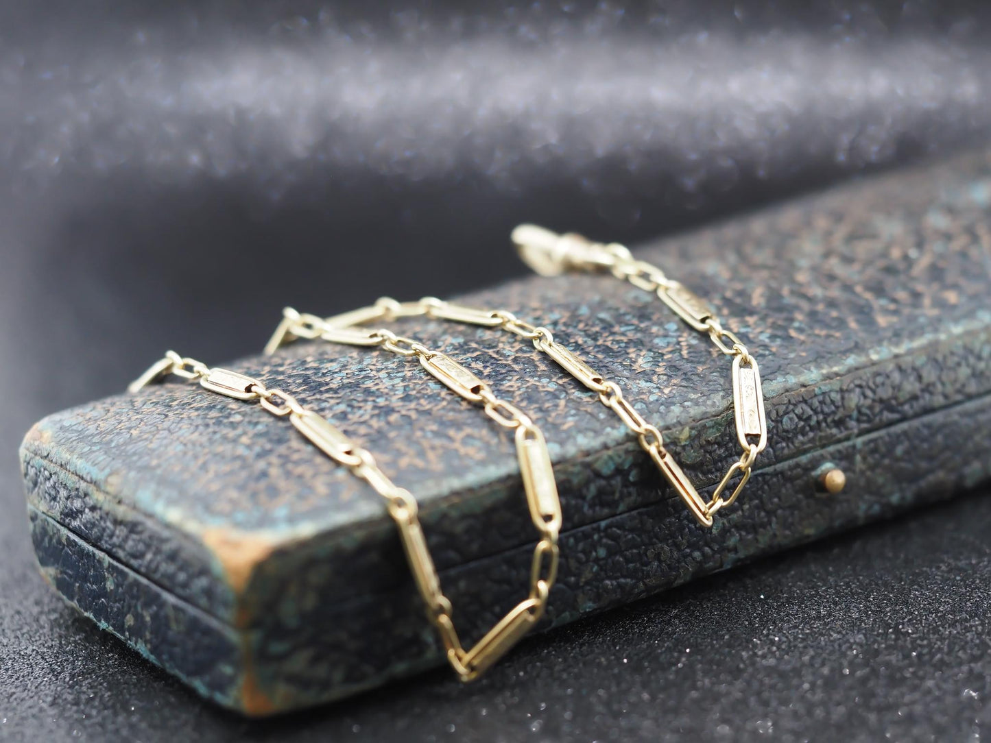 1900s 14K Yellow Gold Station Antique Chain 14 Inch - VHK#793
