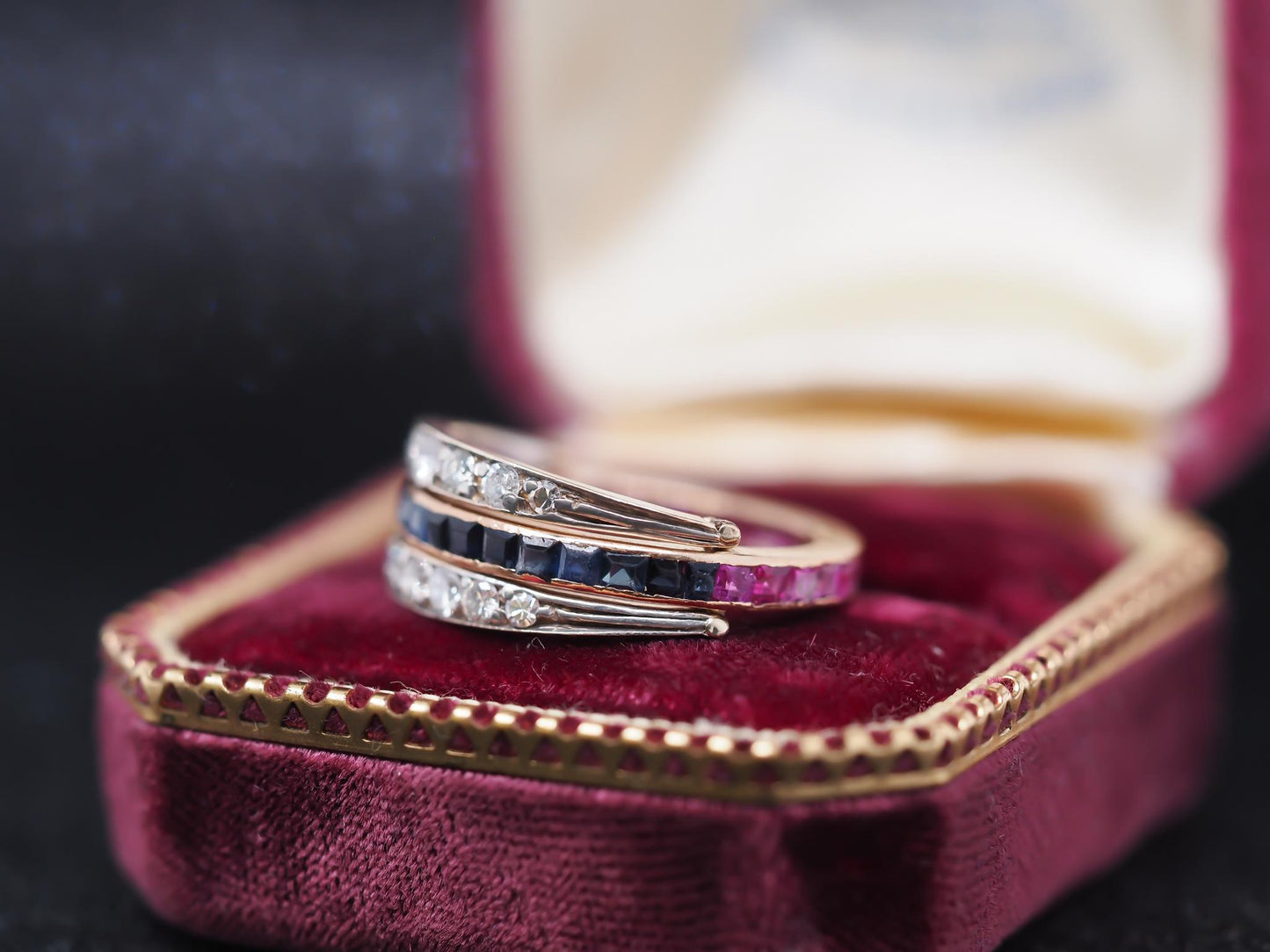 1940s 14K Yellow Gold Ruby, Sapphire and Diamond Flip Ring - VHK#810