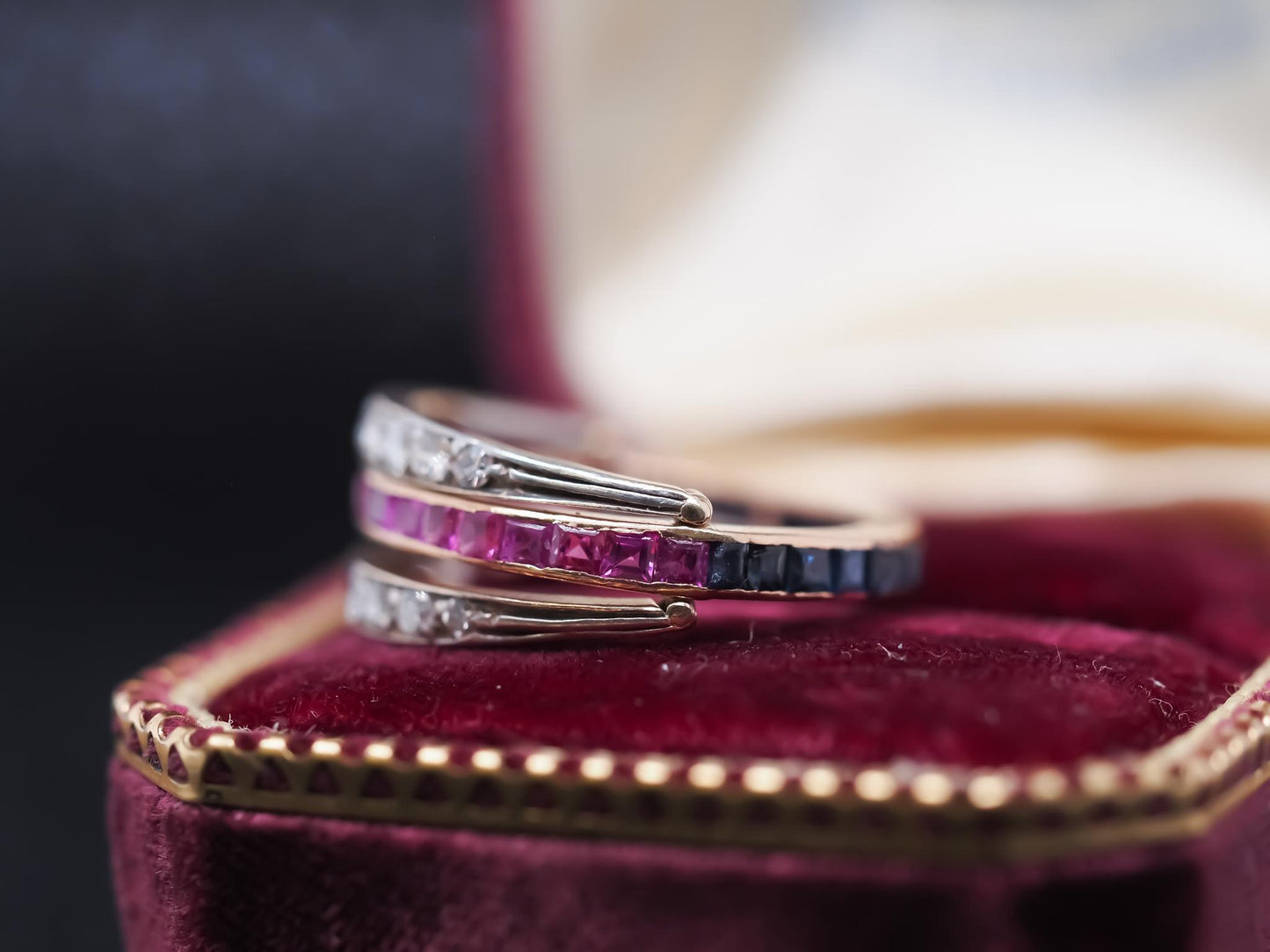 1940s 14K Yellow Gold Ruby, Sapphire and Diamond Flip Ring - VHK#810