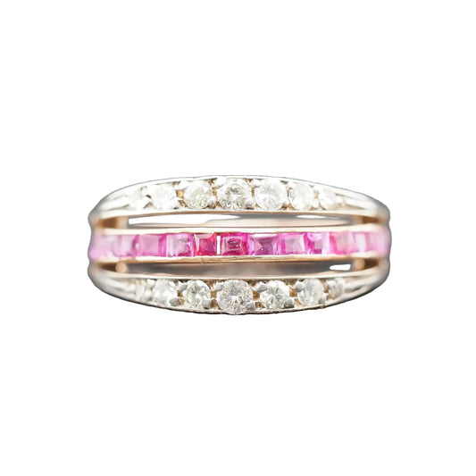 1940s 14K Yellow Gold Ruby, Sapphire and Diamond Flip Ring - VHK#810