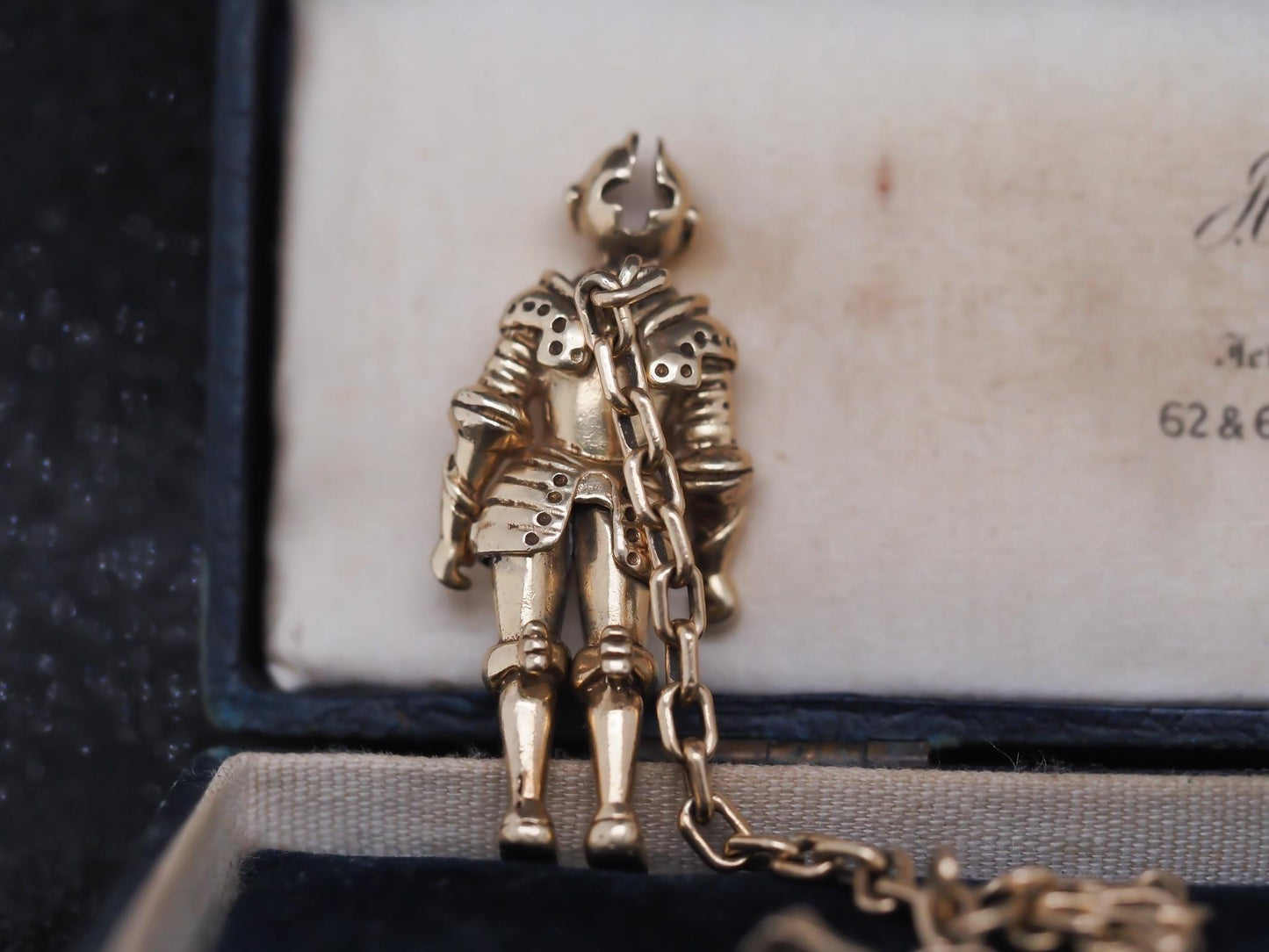 intage Knight in Armor Articulating Pendant with Hanging Chain
