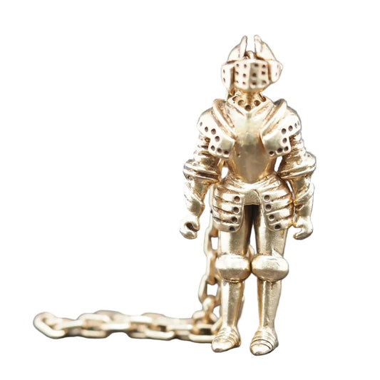 intage Knight in Armor Articulating Pendant with Hanging Chain