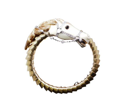 18K Yellow Gold Diamond and Enamel Roberto Coin Equestrian Horse Bangle