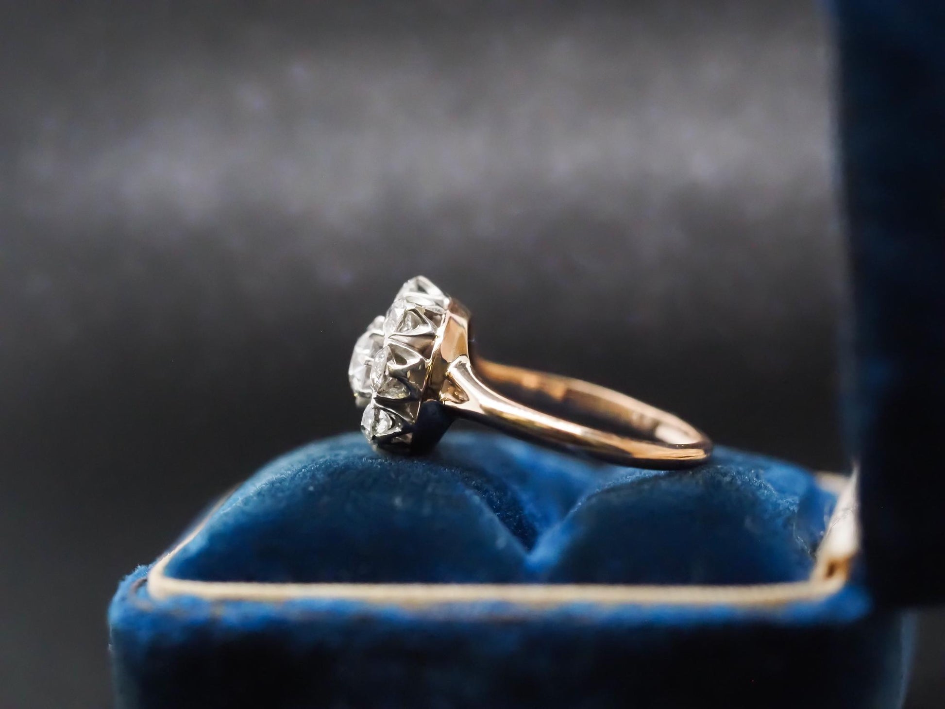 Edwardian 14K Yellow Gold and Platinum Diamond Cluster Halo Ring - VHK#799