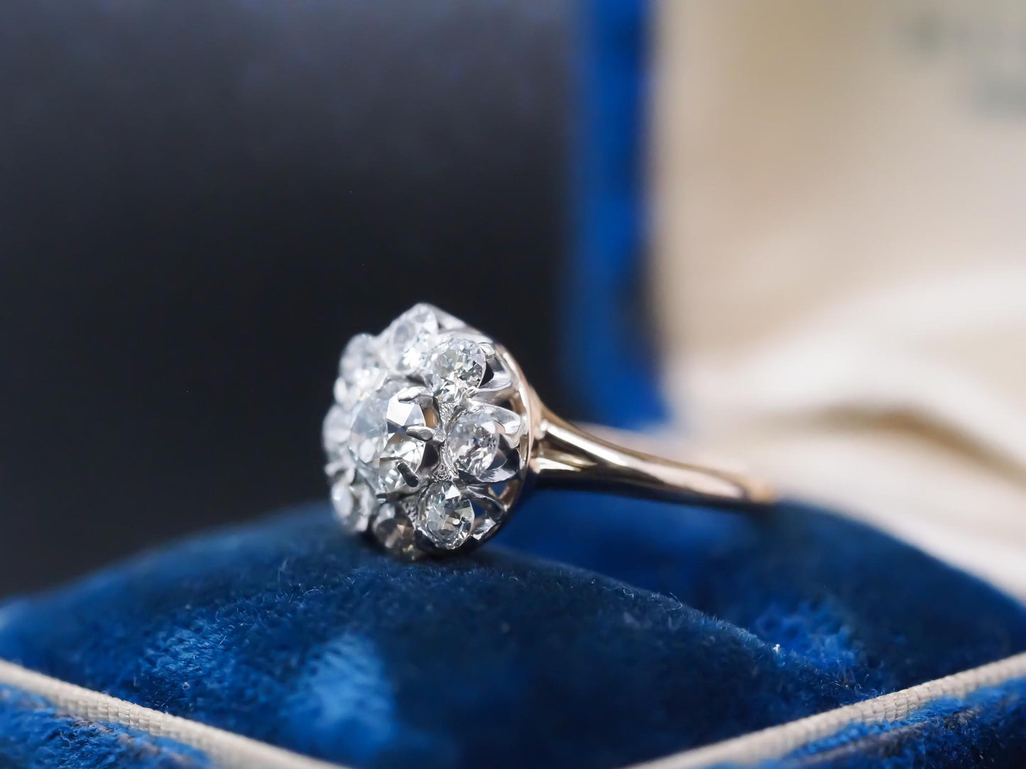 Edwardian 14K Yellow Gold and Platinum Diamond Cluster Halo Ring - VHK#799