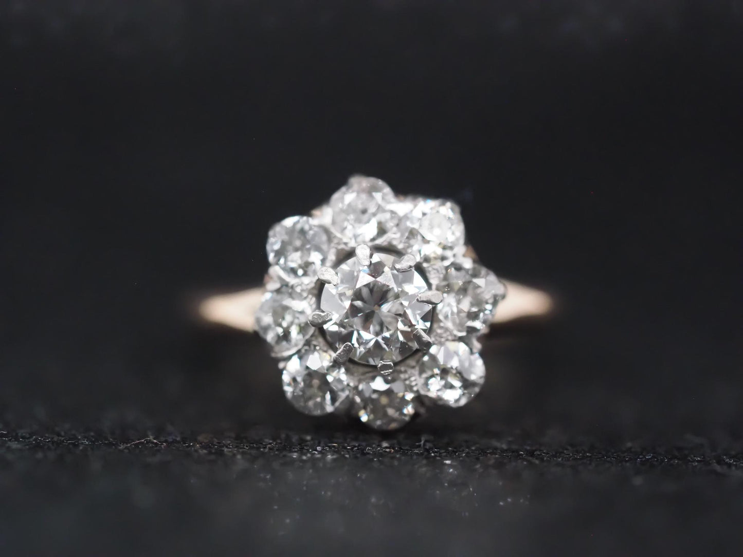 Edwardian 14K Yellow Gold and Platinum Diamond Cluster Halo Ring - VHK#799