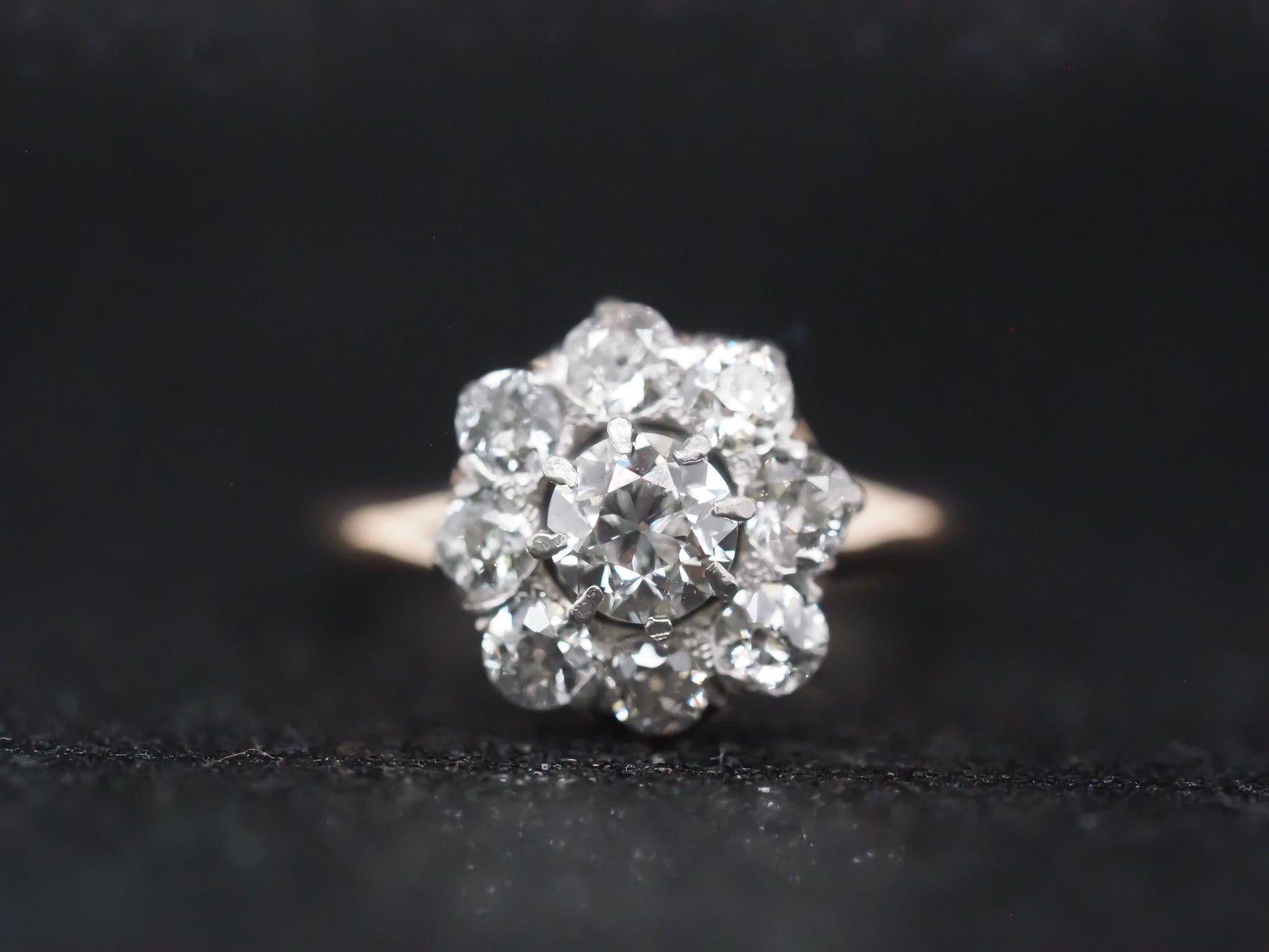 Edwardian 14K Yellow Gold and Platinum Diamond Cluster Halo Ring - VHK#799