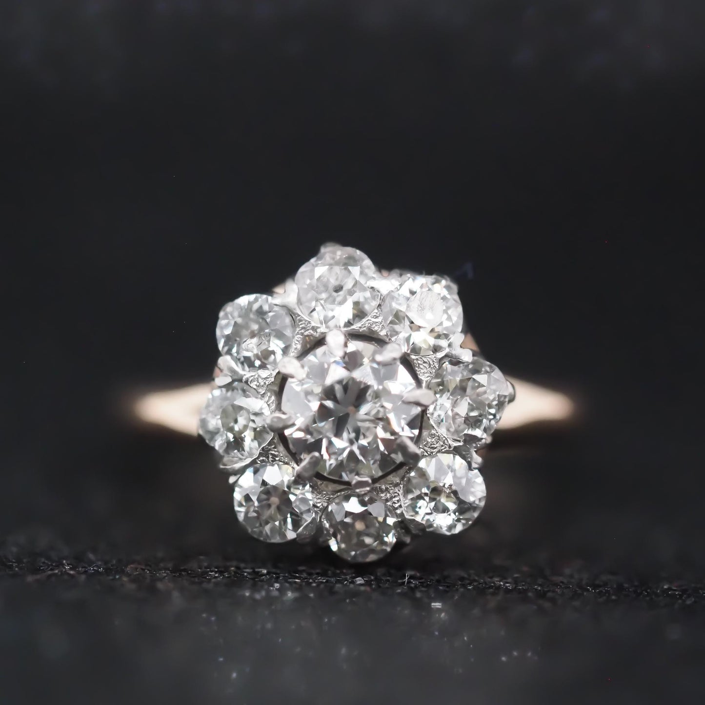 Edwardian 14K Yellow Gold and Platinum Diamond Cluster Halo Ring - VHK#799