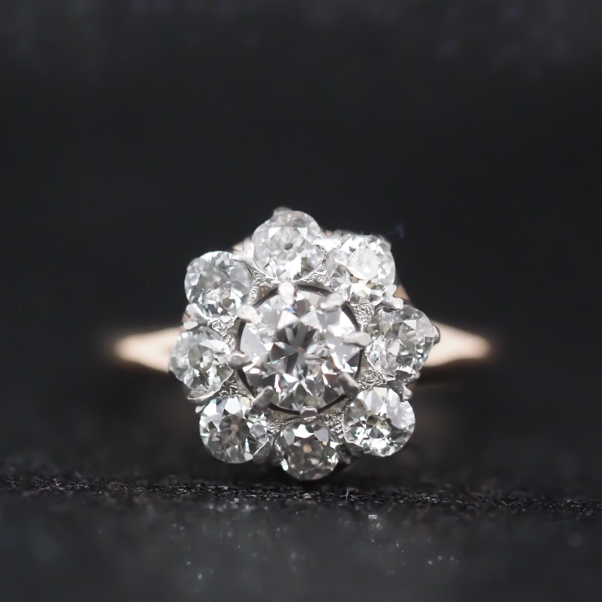 Edwardian 14K Yellow Gold and Platinum Diamond Cluster Halo Ring - VHK#799