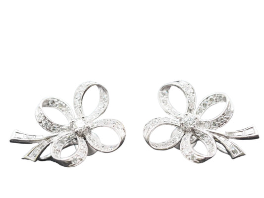 Circa 1950s Platinum Diamond Clover Earrings