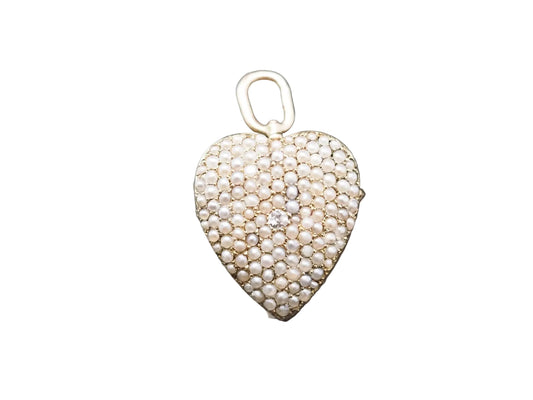 Victorian Pearl and Diamond Heart Shape Pendant and Brooch - VHK#815