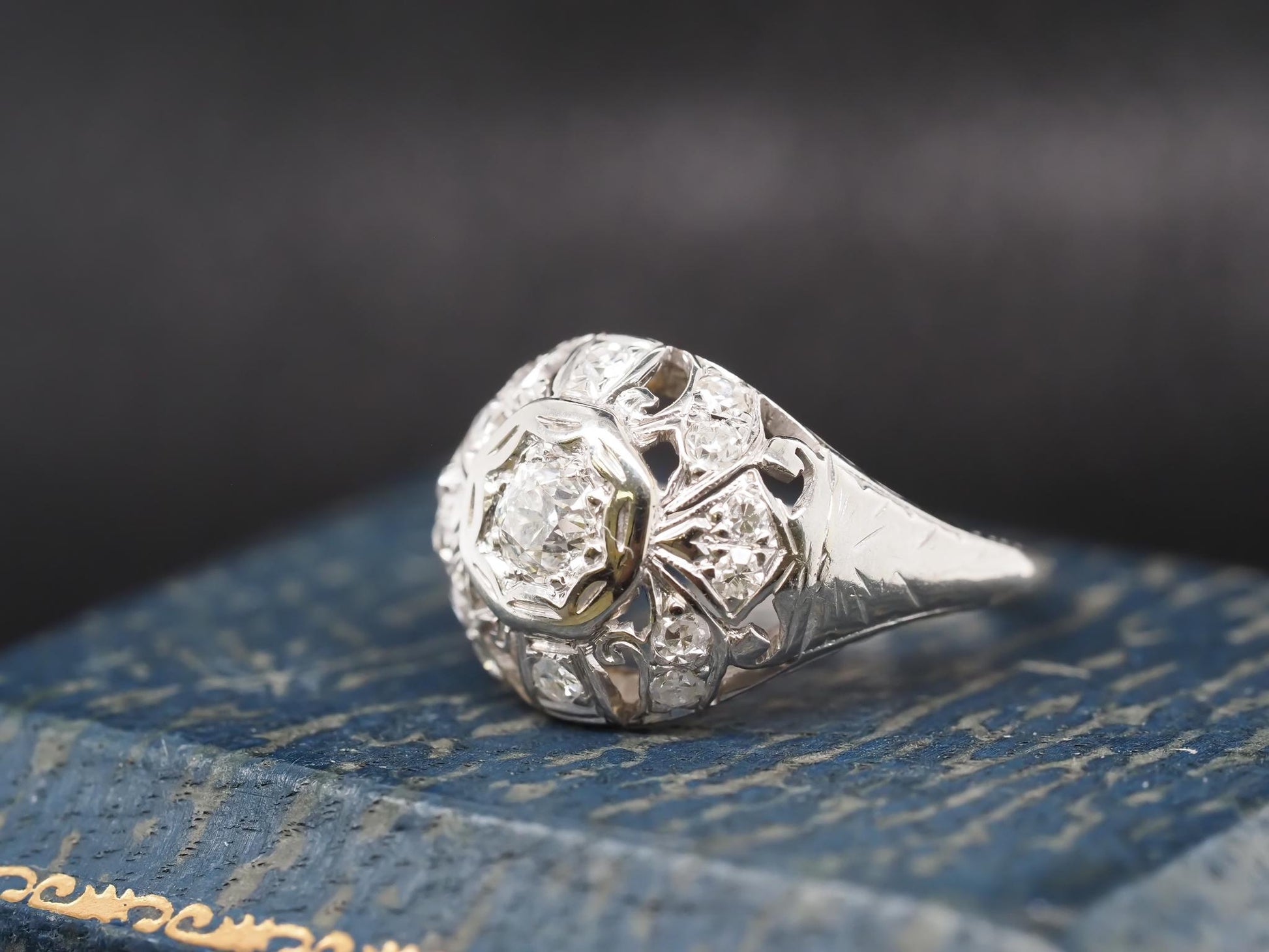Circa 1930s 18K White Gold Art Deco Engagement Ring - VHK#682a
