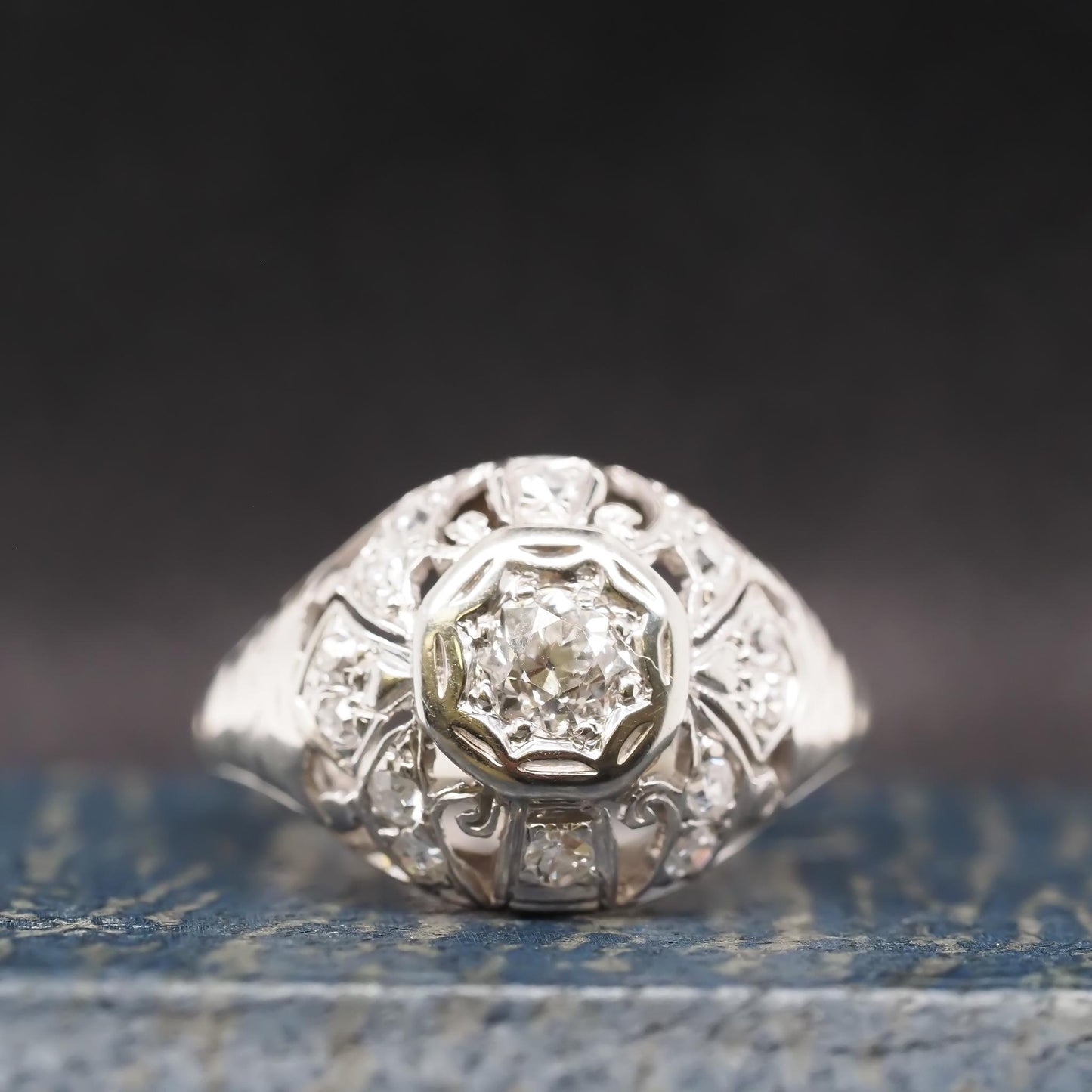 Circa 1930s 18K White Gold Art Deco Engagement Ring - VHK#682a