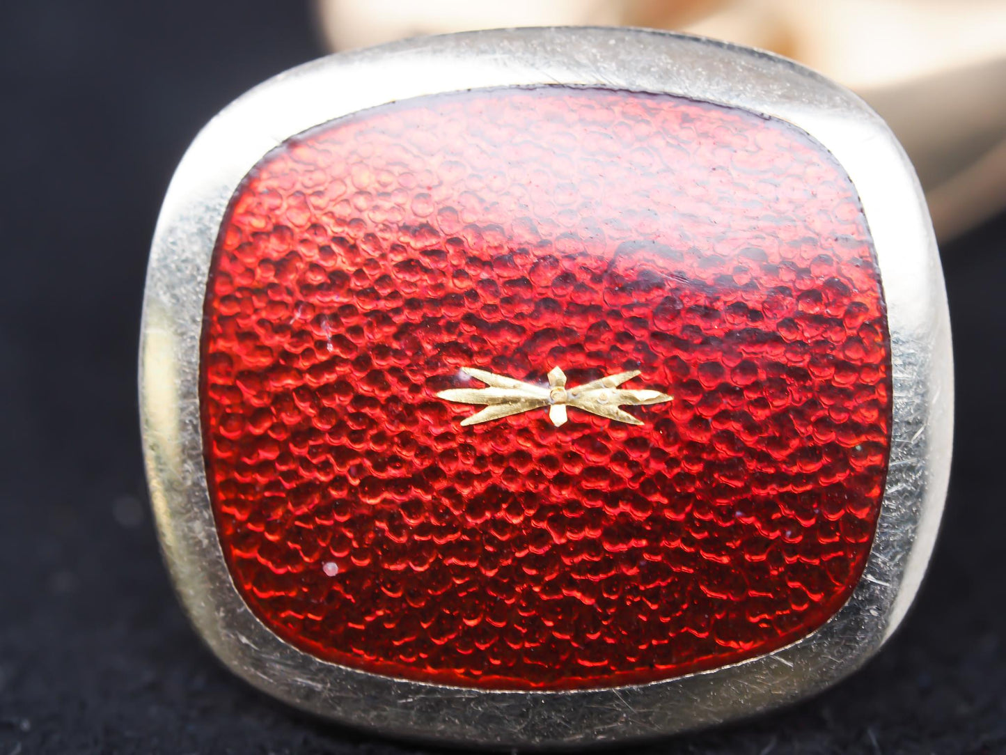 Vintage 18k Yellow Gold Red Enamel Cufflinks - VHK#827