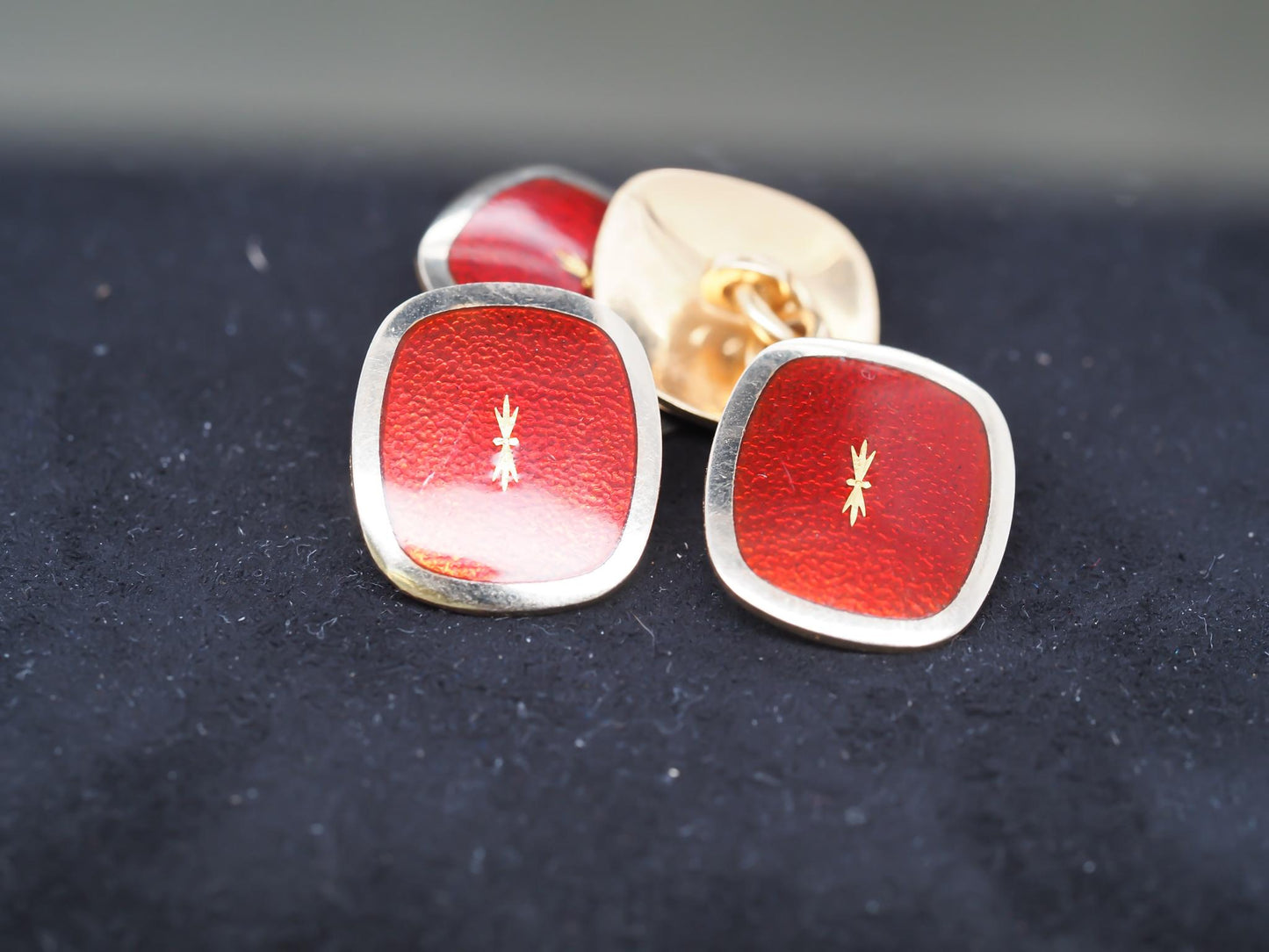 Vintage 18k Yellow Gold Red Enamel Cufflinks - VHK#827
