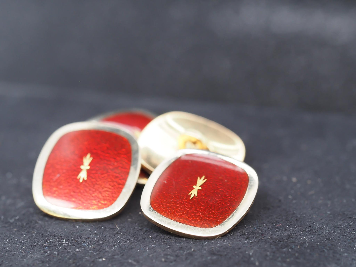 Vintage 18k Yellow Gold Red Enamel Cufflinks - VHK#827