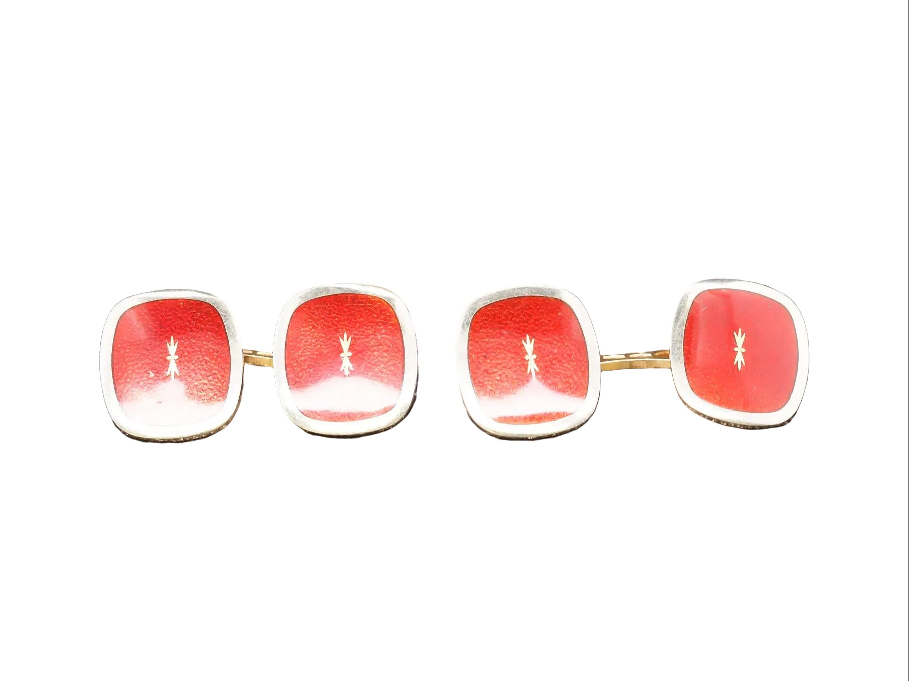 Vintage 18k Yellow Gold Red Enamel Cufflinks - VHK#827