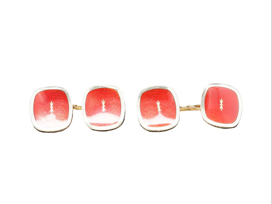 Vintage 18k Yellow Gold Red Enamel Cufflinks - VHK#827