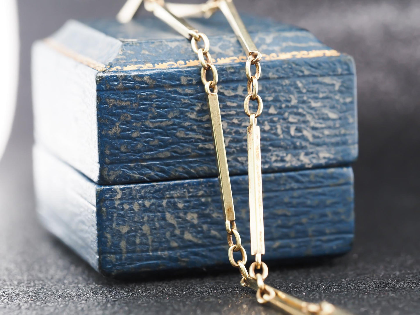 Circa 1920s 14K Yellow Gold Station Bar Necklace Chain - VHK#844