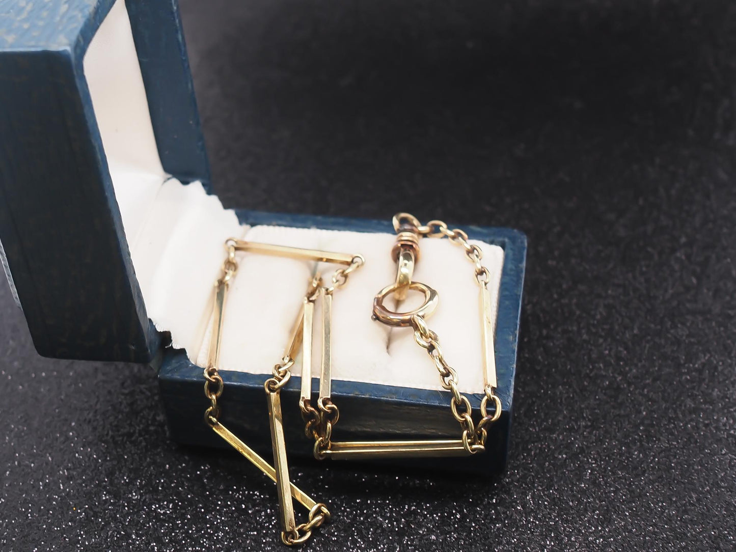 Circa 1920s 14K Yellow Gold Station Bar Necklace Chain - VHK#844