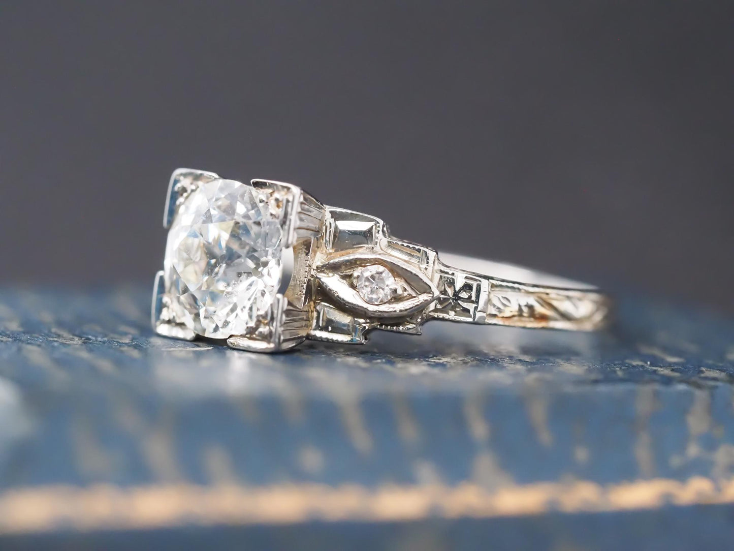 Circa 1920s 18K White Gold 1.20ct Old European Diamond Engagement Ring - VHK#831