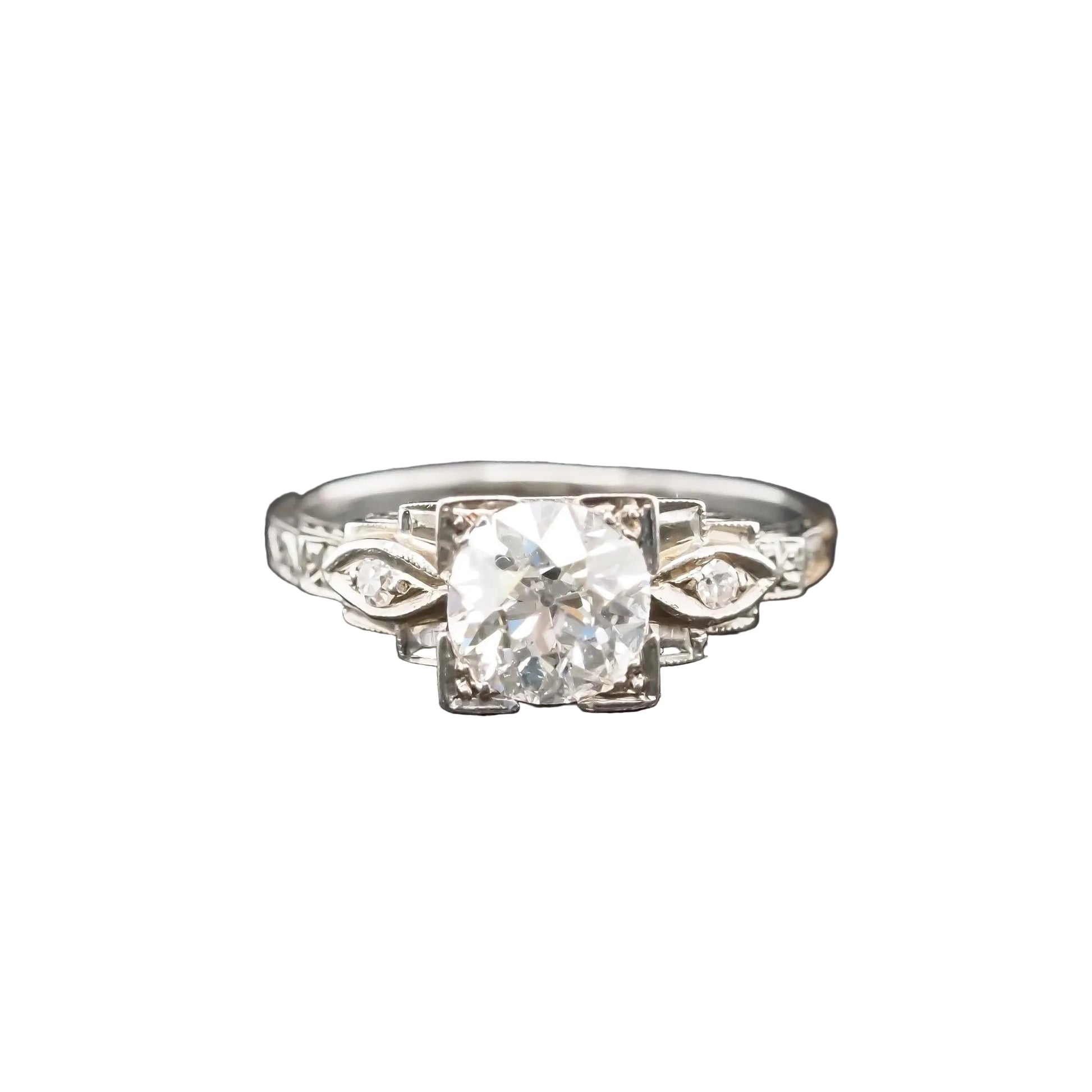 Circa 1920s 18K White Gold 1.20ct Old European Diamond Engagement Ring - VHK#831