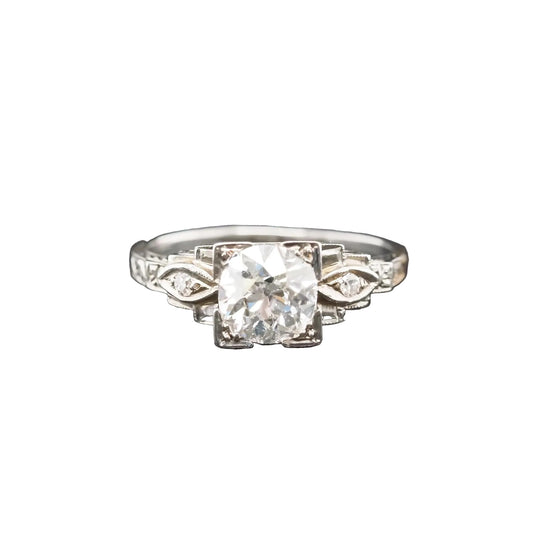 Circa 1920s 18K White Gold 1.20ct Old European Diamond Engagement Ring - VHK#831