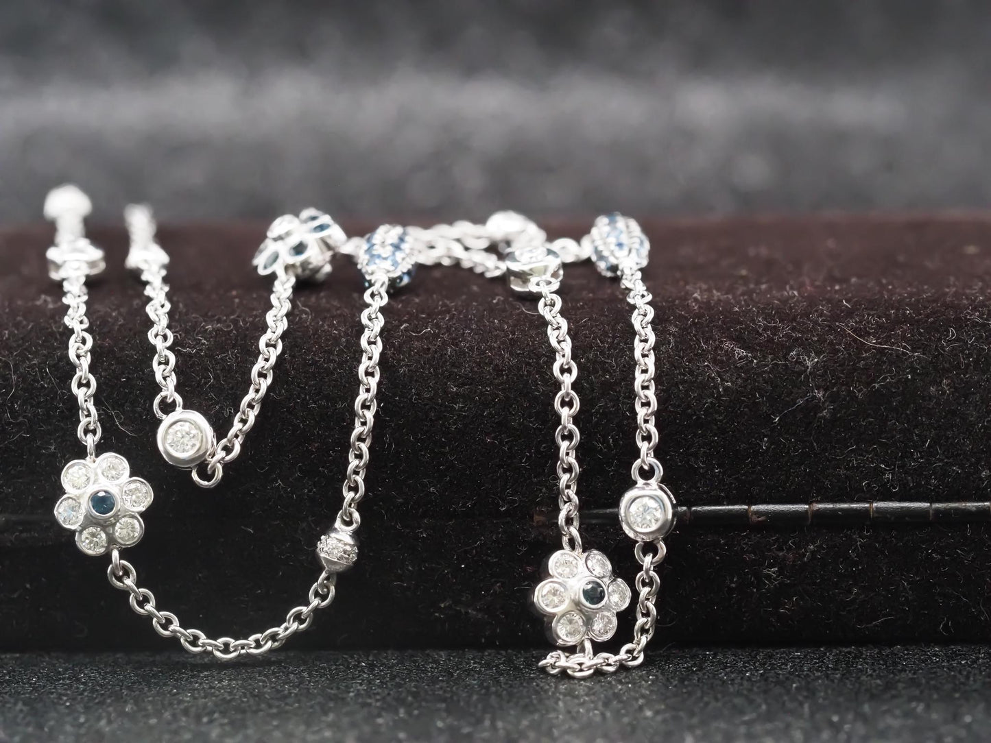 18K White Gold Diamond and Sapphire by the yard Necklace - VHK#851