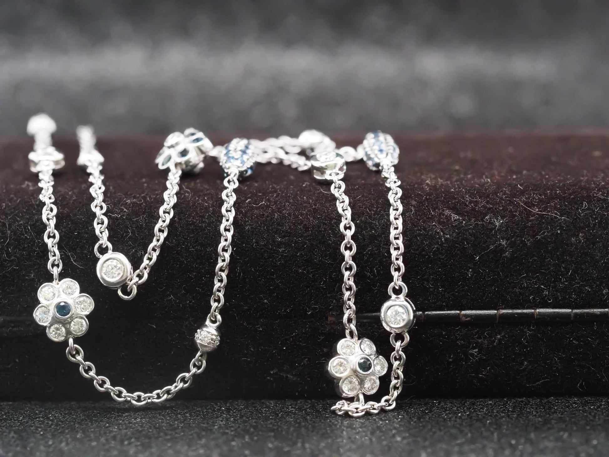 18K White Gold Diamond and Sapphire by the yard Necklace - VHK#851