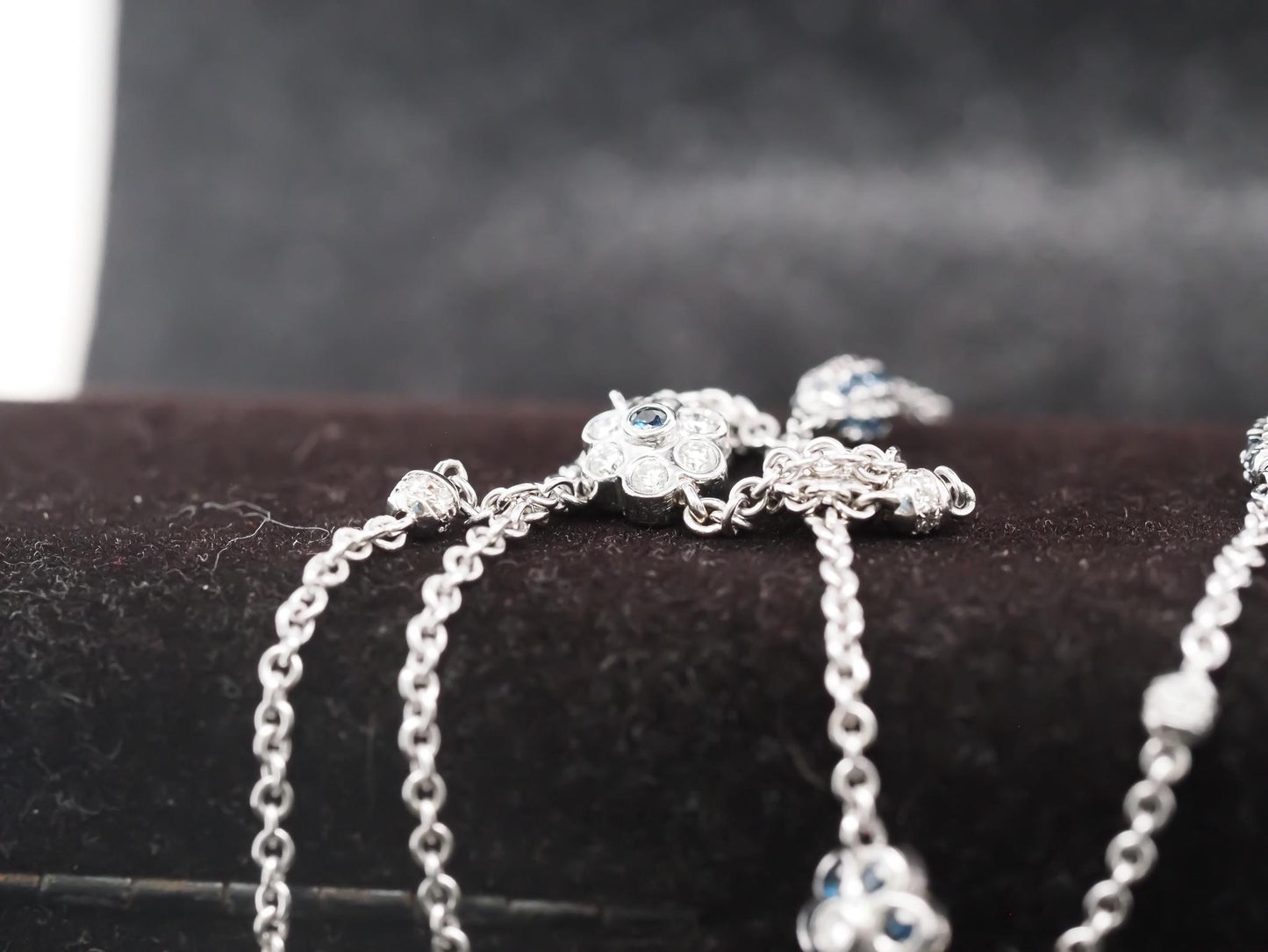 18K White Gold Diamond and Sapphire by the yard Necklace - VHK#851