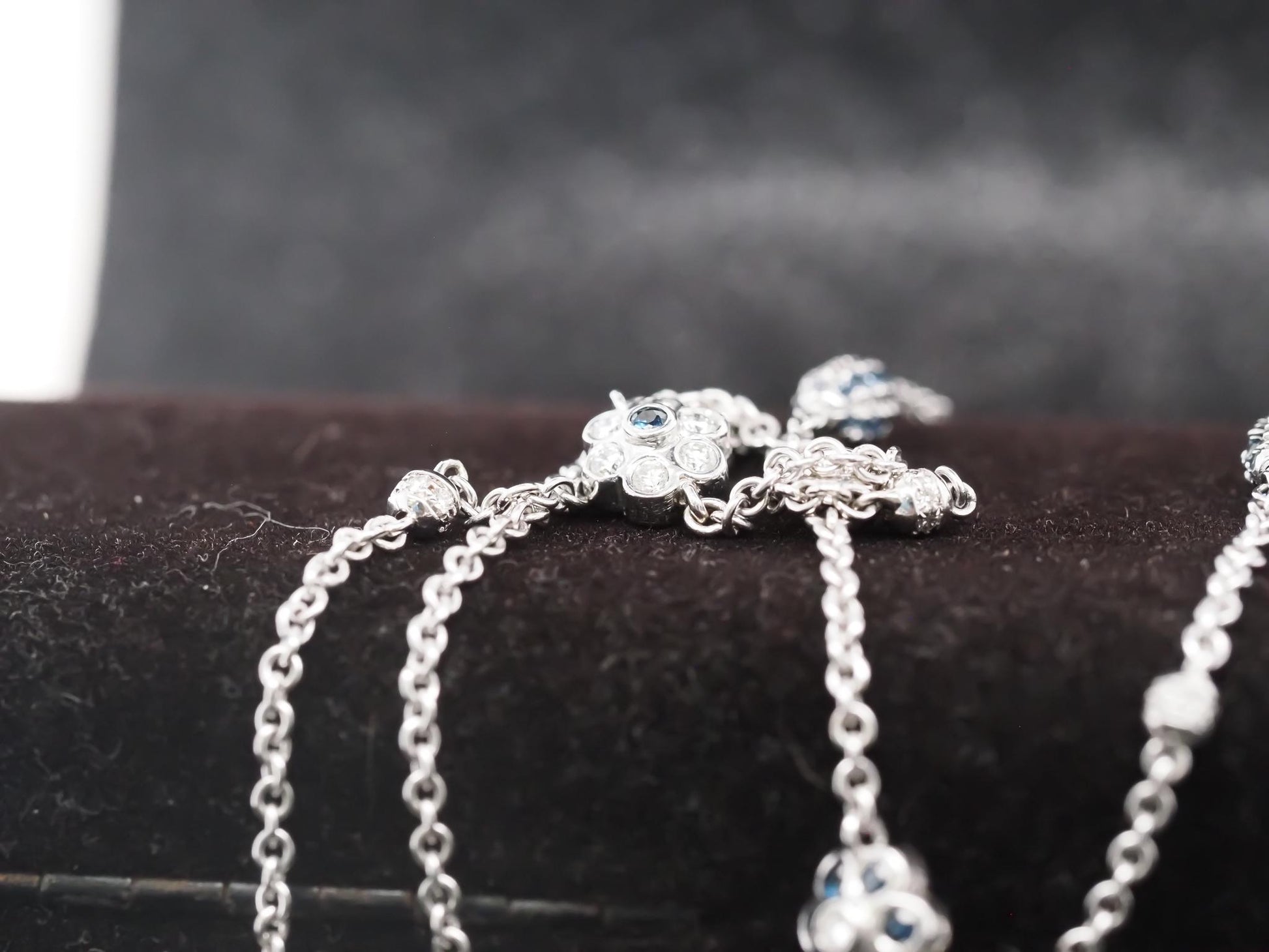 18K White Gold Diamond and Sapphire by the yard Necklace - VHK#851