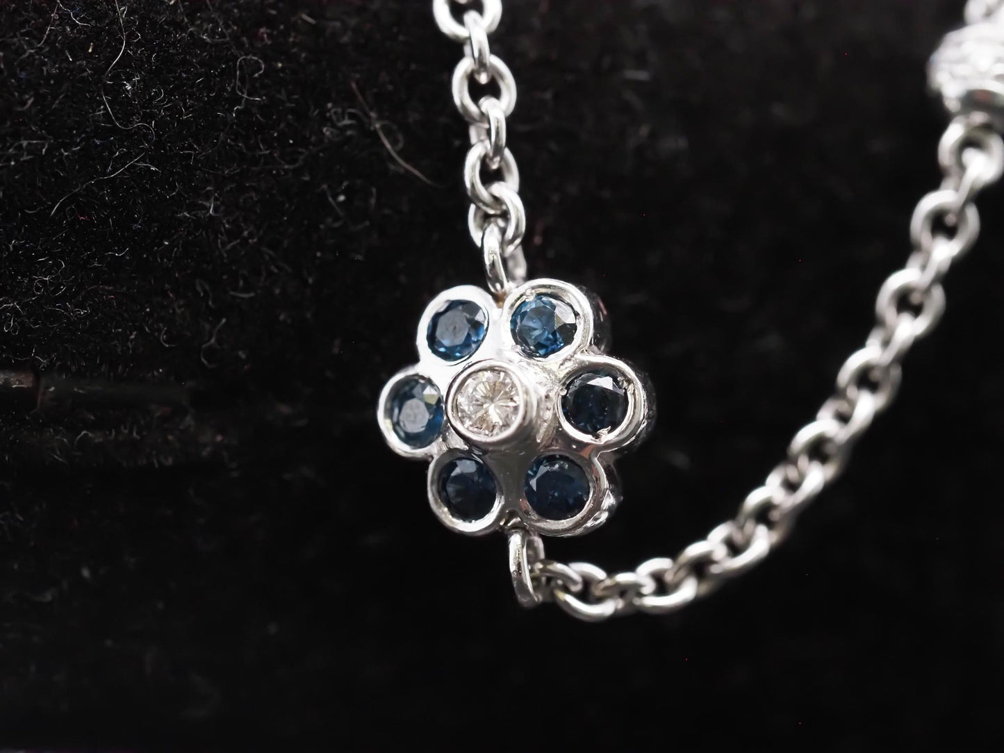 18K White Gold Diamond and Sapphire by the yard Necklace - VHK#851