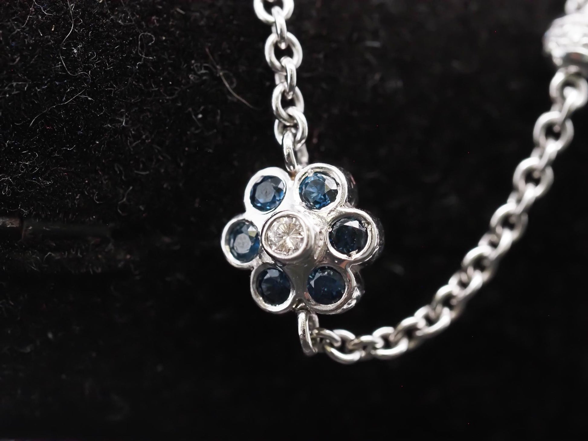 18K White Gold Diamond and Sapphire by the yard Necklace - VHK#851