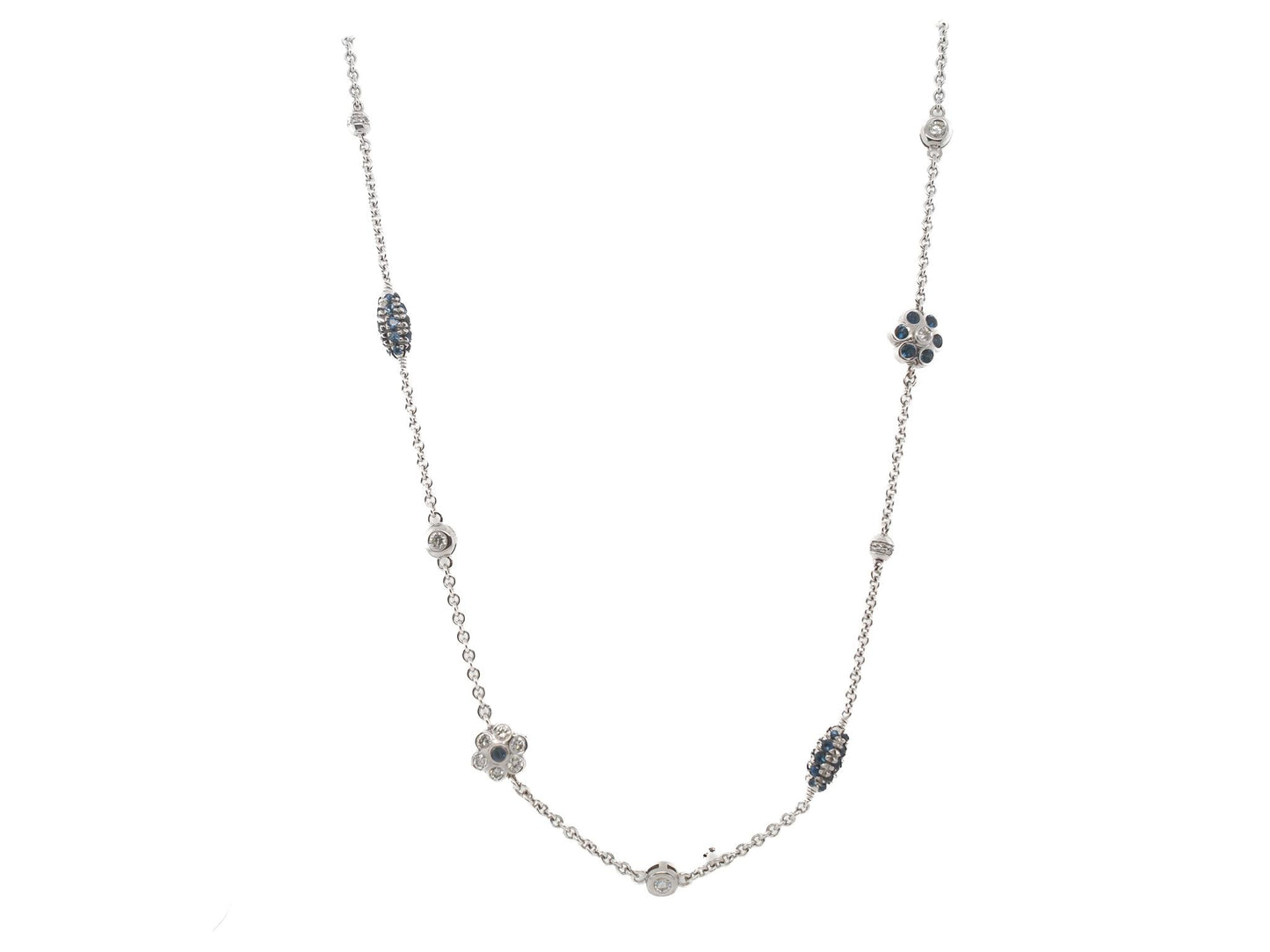 18K White Gold Diamond and Sapphire by the yard Necklace - VHK#851