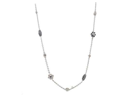 18K White Gold Diamond and Sapphire by the yard Necklace - VHK#851