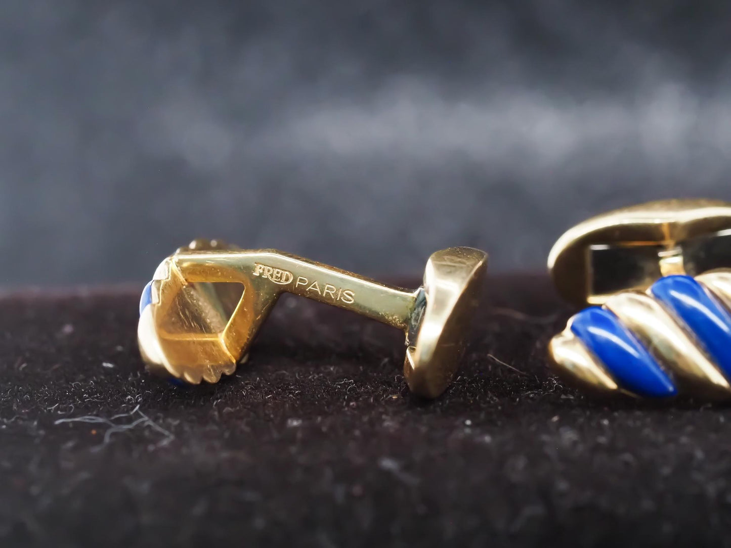 18K Yellow Gold “FRED PARIS” Blue Enamel Cufflinks - VHK#832