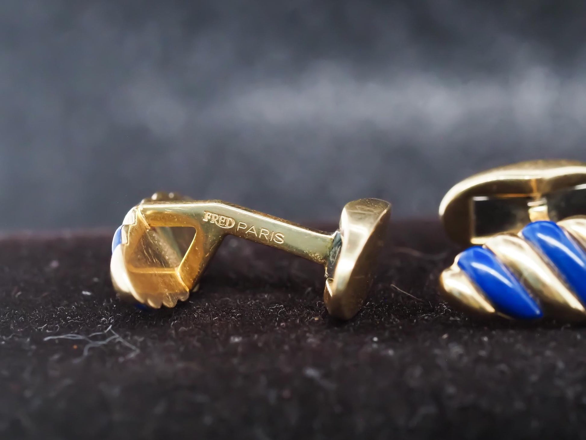 18K Yellow Gold “FRED PARIS” Blue Enamel Cufflinks - VHK#832