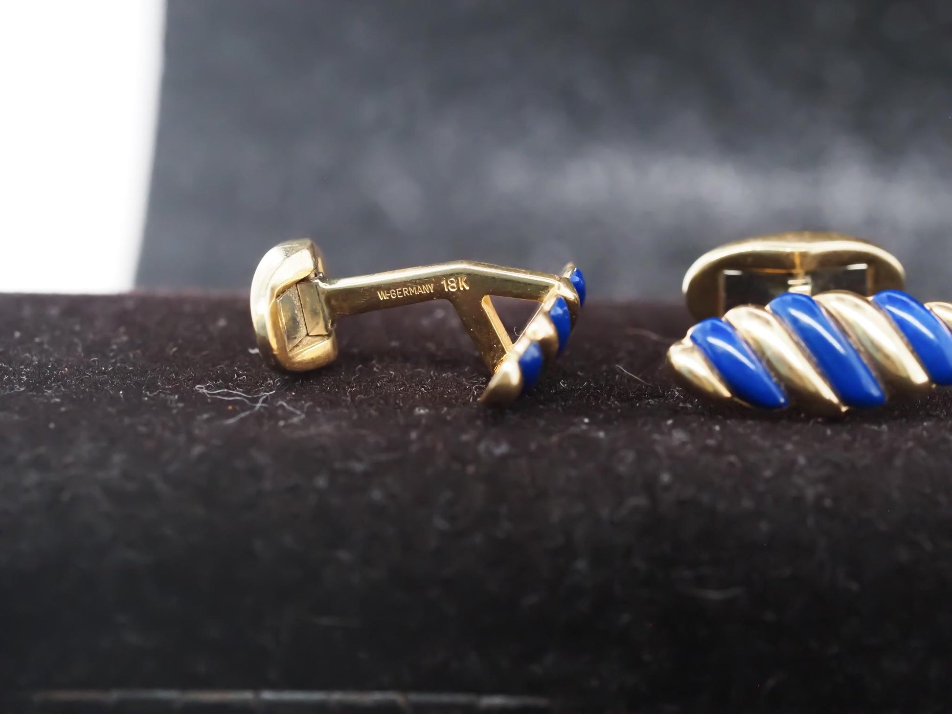 18K Yellow Gold “FRED PARIS” Blue Enamel Cufflinks - VHK#832