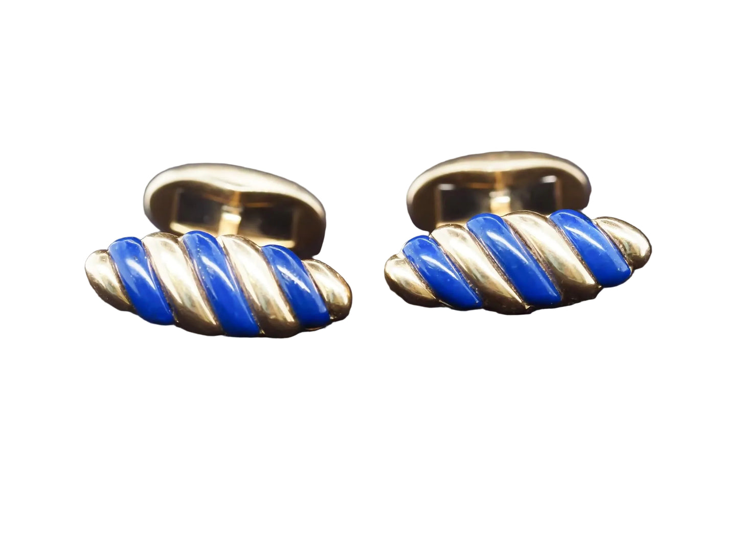18K Yellow Gold “FRED PARIS” Blue Enamel Cufflinks - VHK#832