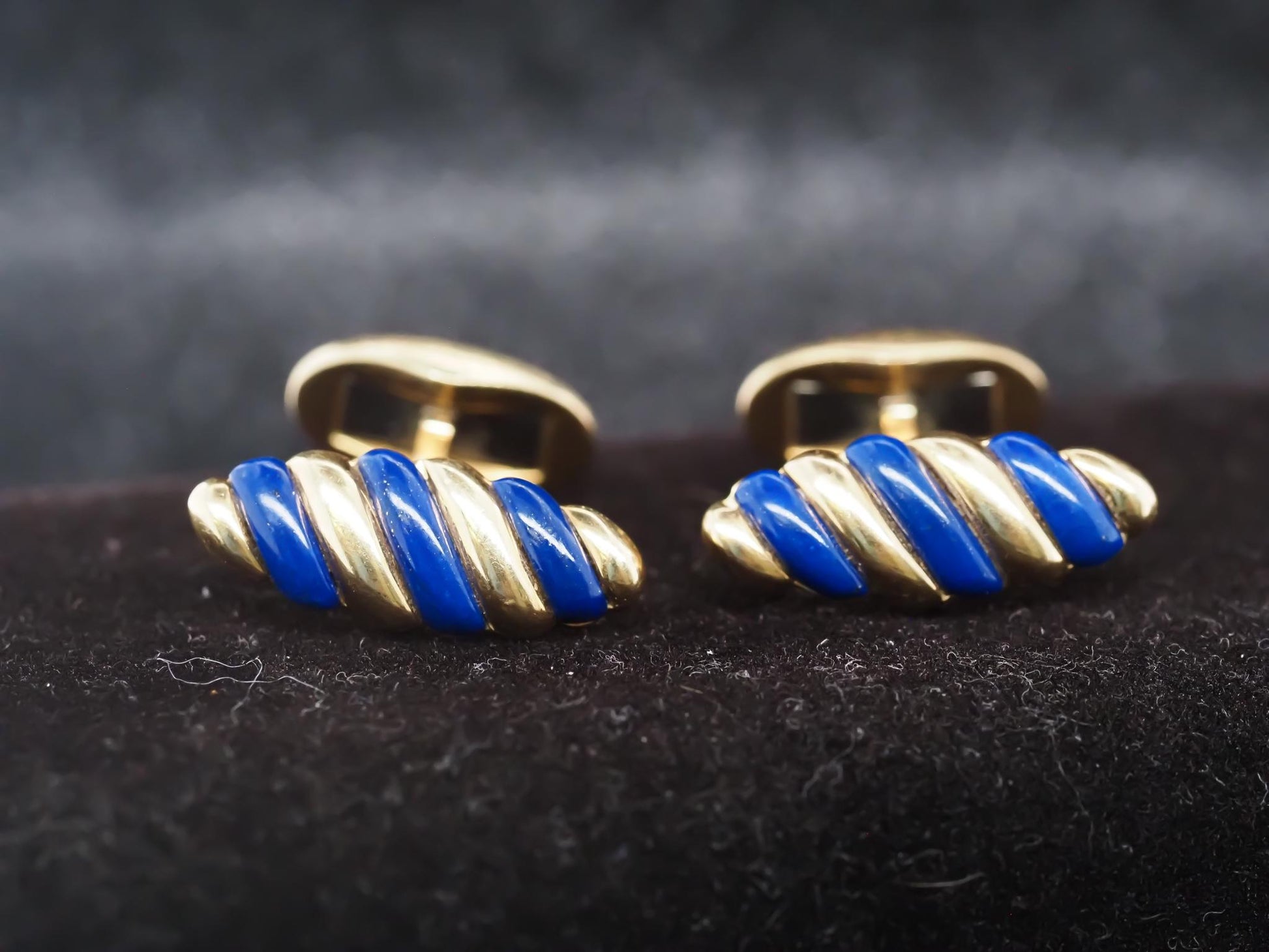 18K Yellow Gold “FRED PARIS” Blue Enamel Cufflinks - VHK#832