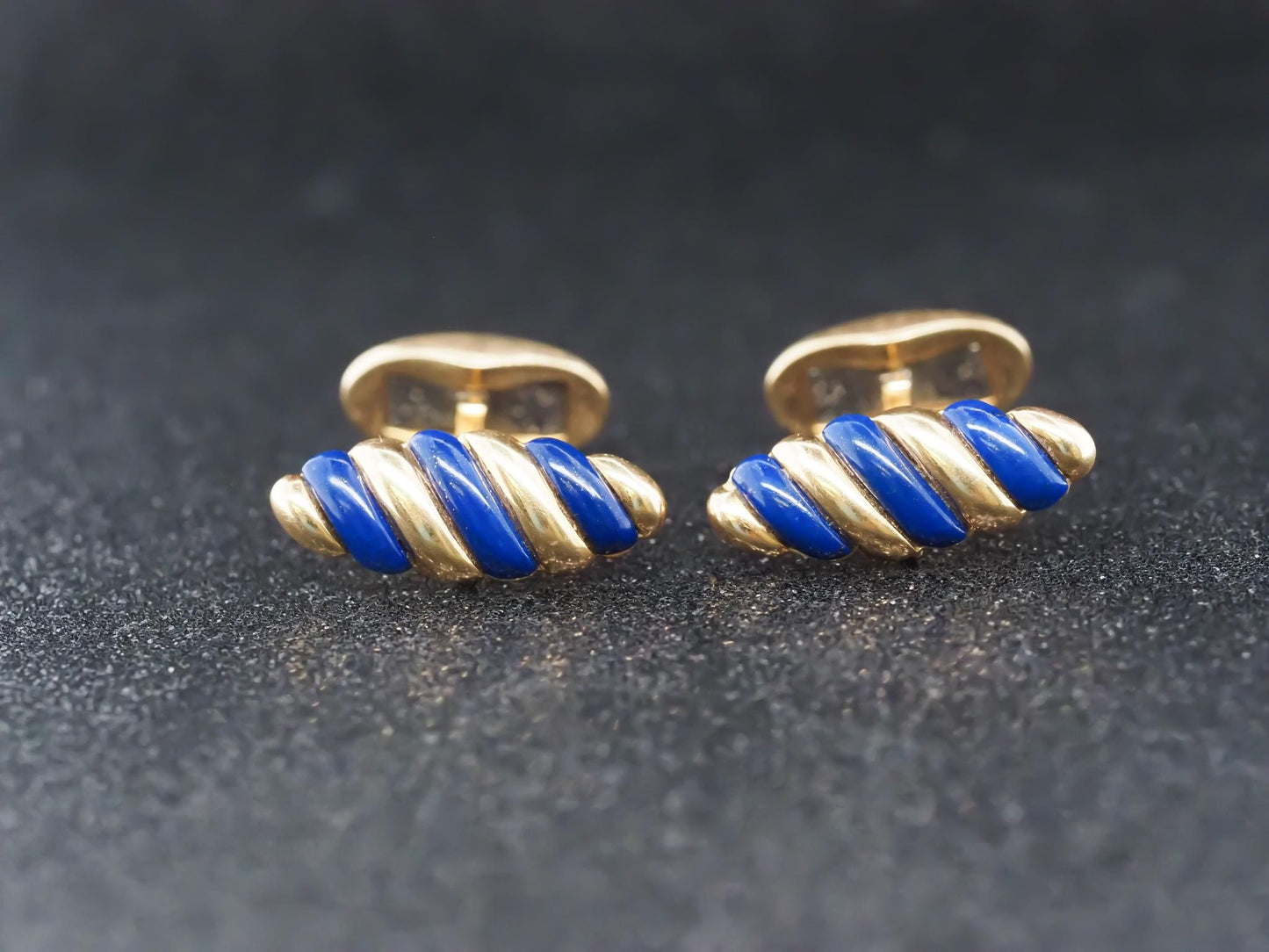 18K Yellow Gold “FRED PARIS” Blue Enamel Cufflinks - VHK#832
