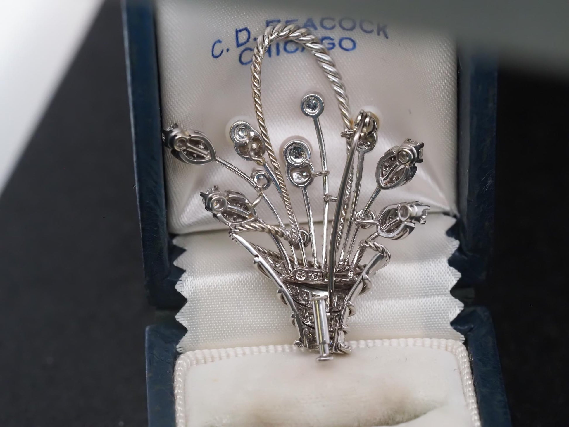 Vintage 18K White Gold Flower Boquet Brooch  Pearls and Diamond - VHK#850