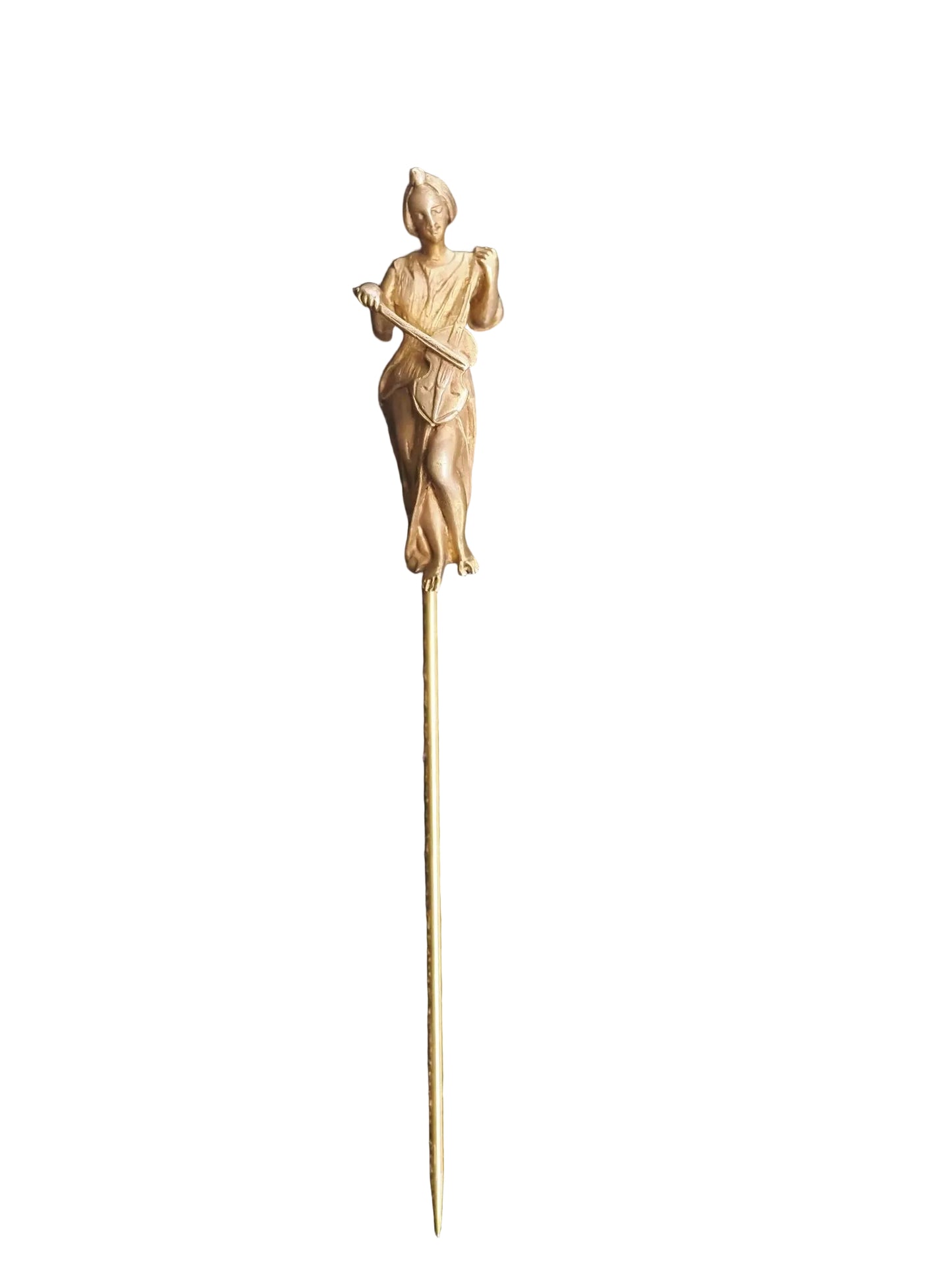 Circa 1900s 14K Yellow Gold Woman Playing Violin Stick Pin - VHK#841
