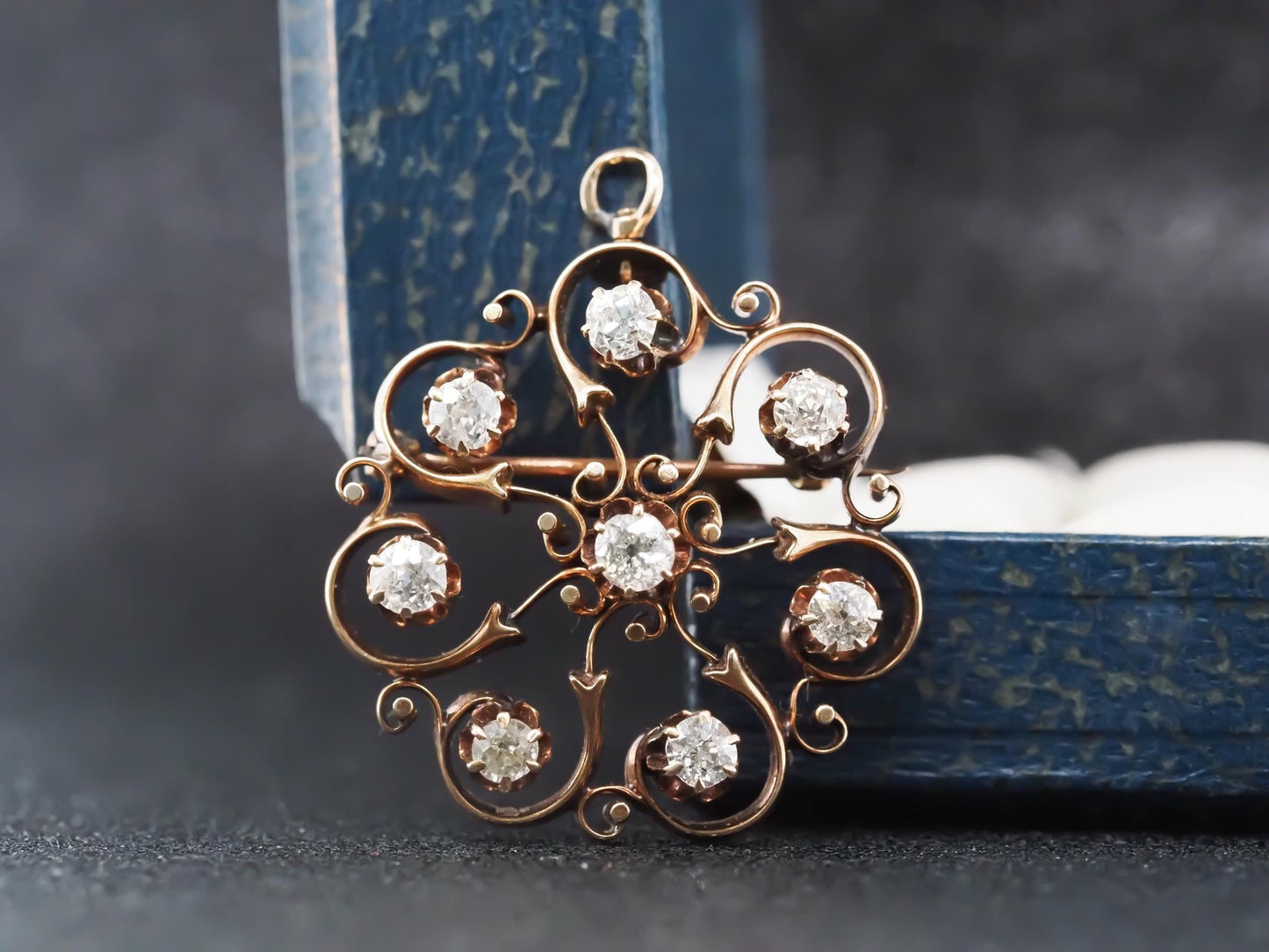 Circa 1900s 14K Yellow Gold Old Mine Diamond Pendant and Brooch - VHK#842