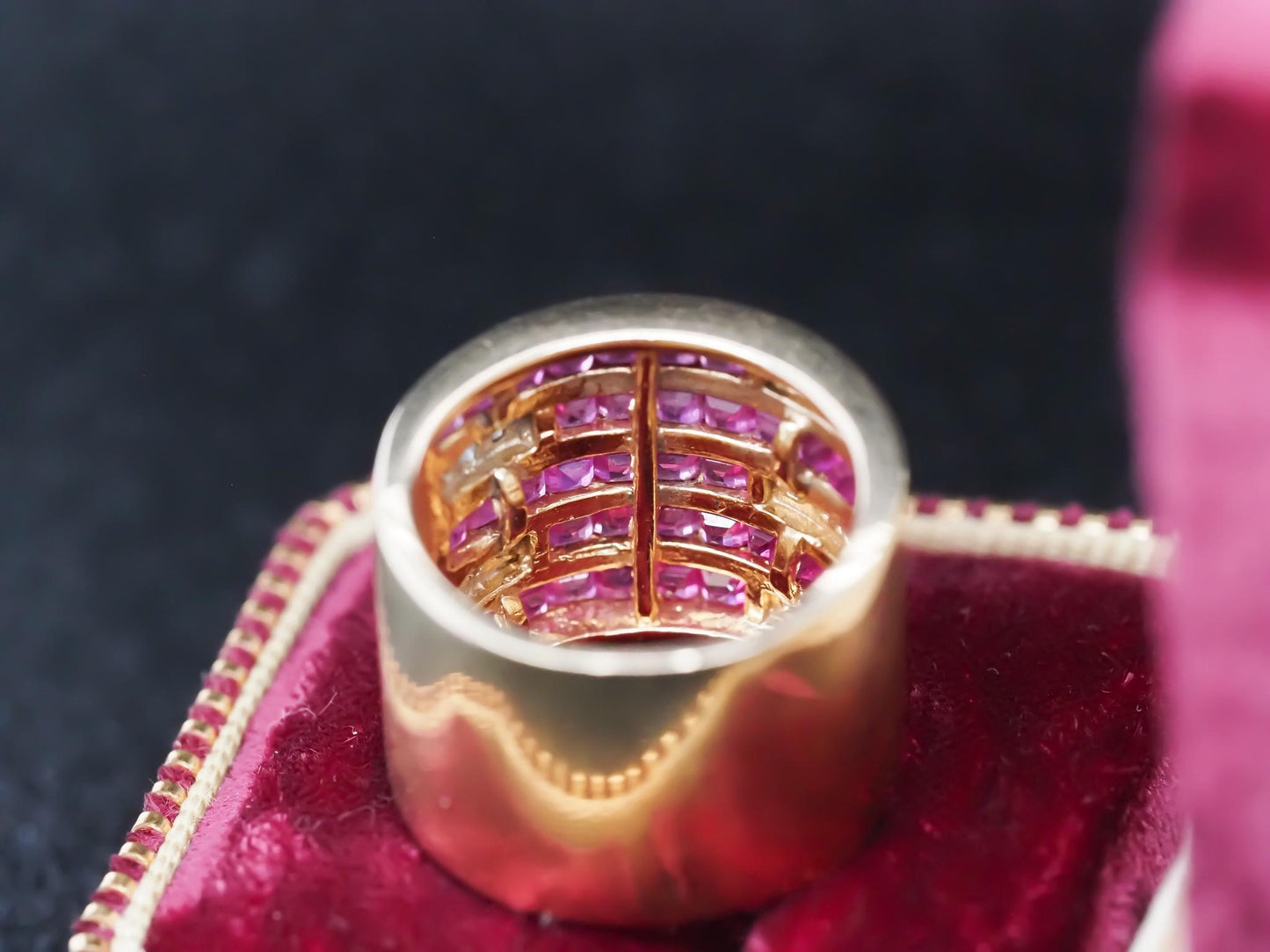 Vintage 14K Yellow Gold Ruby and Diamond Wide Band Ring - VHK#845
