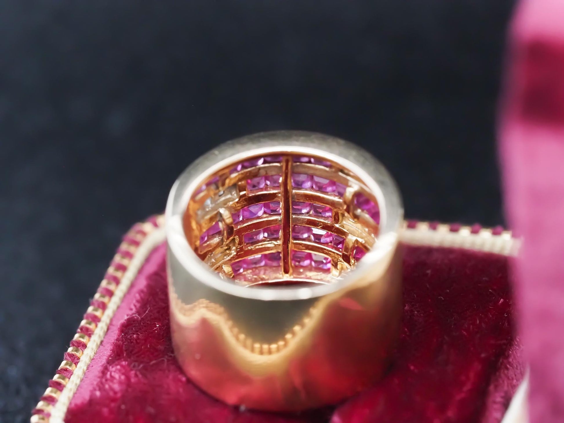 Vintage 14K Yellow Gold Ruby and Diamond Wide Band Ring - VHK#845