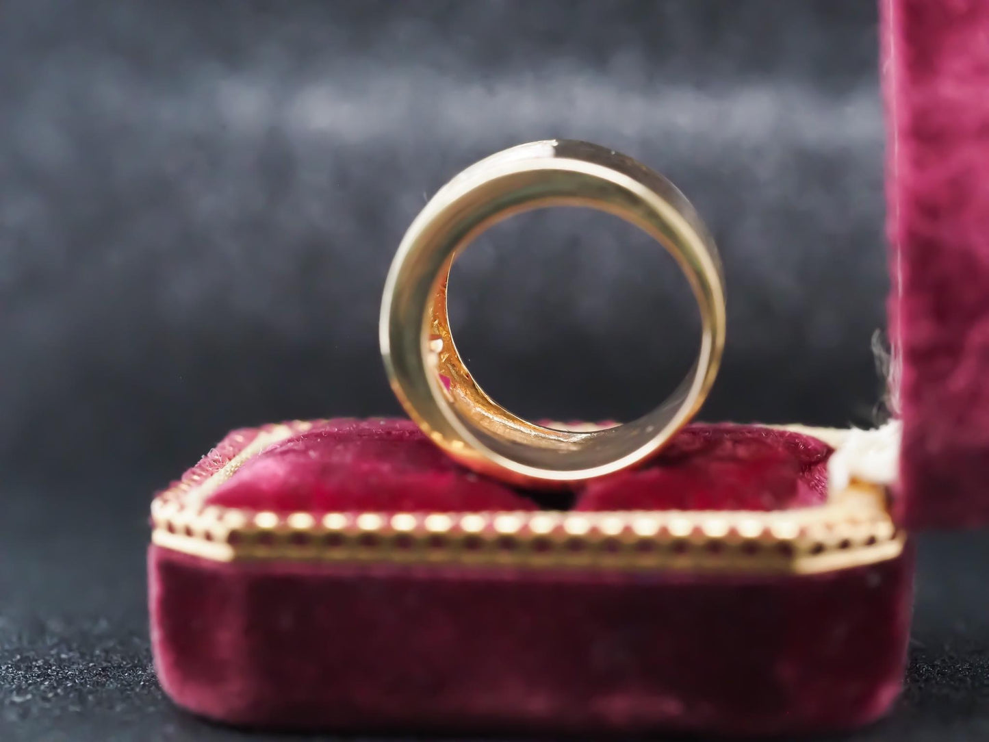 Vintage 14K Yellow Gold Ruby and Diamond Wide Band Ring - VHK#845
