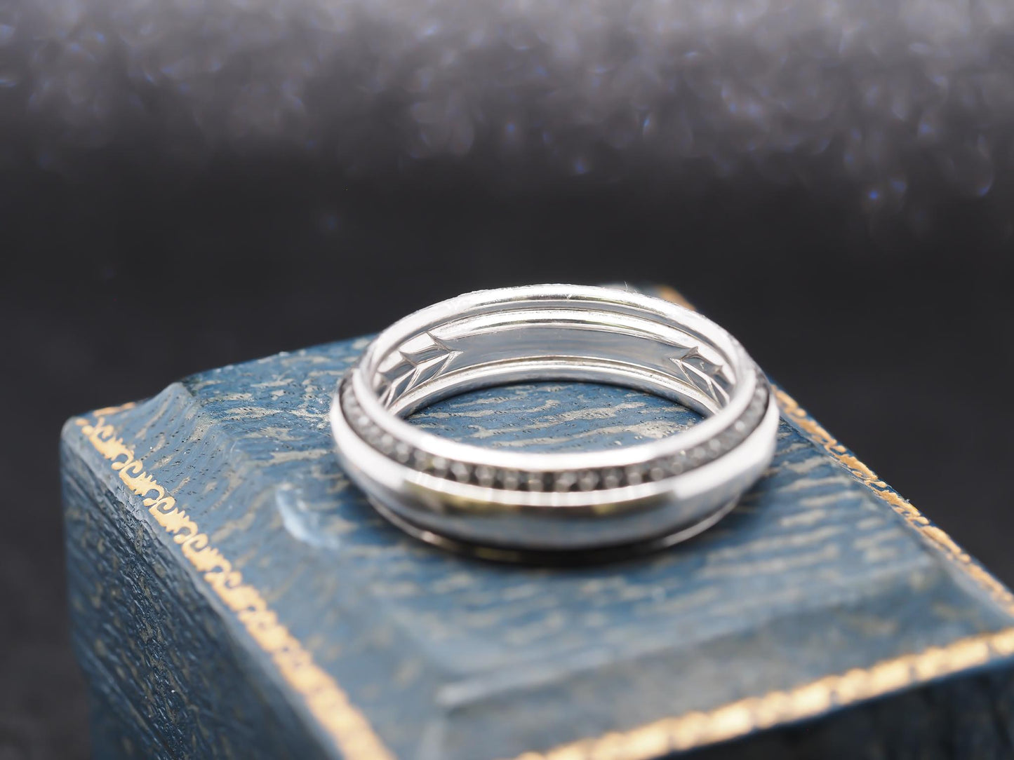 18K White Gold David Yurman Black Diamond Beveled Band Ring Size 11.5 - VHK#847