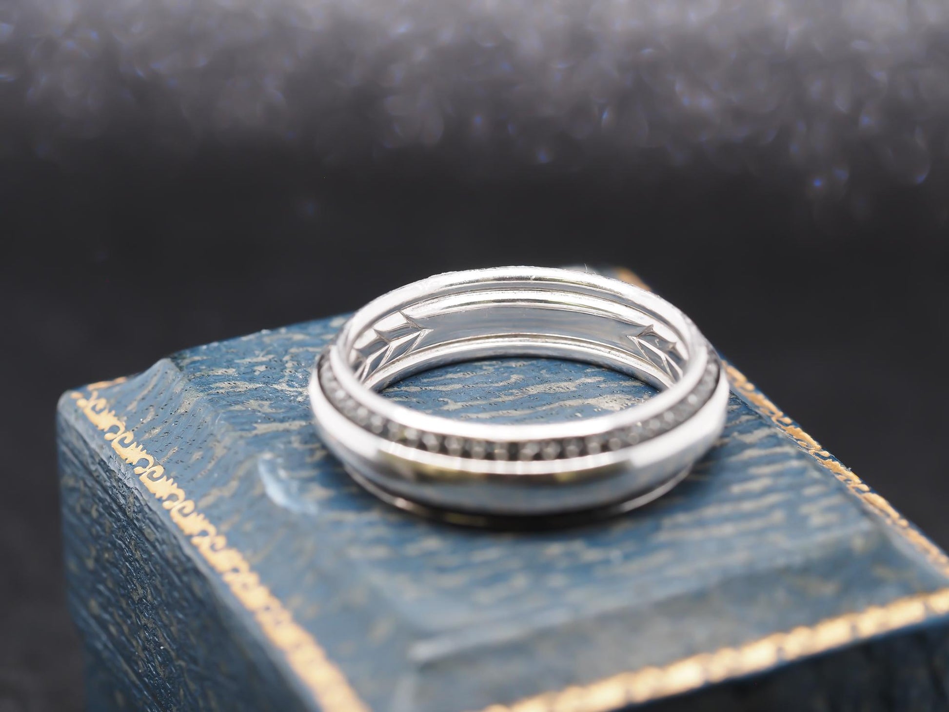 18K White Gold David Yurman Black Diamond Beveled Band Ring Size 11.5 - VHK#847