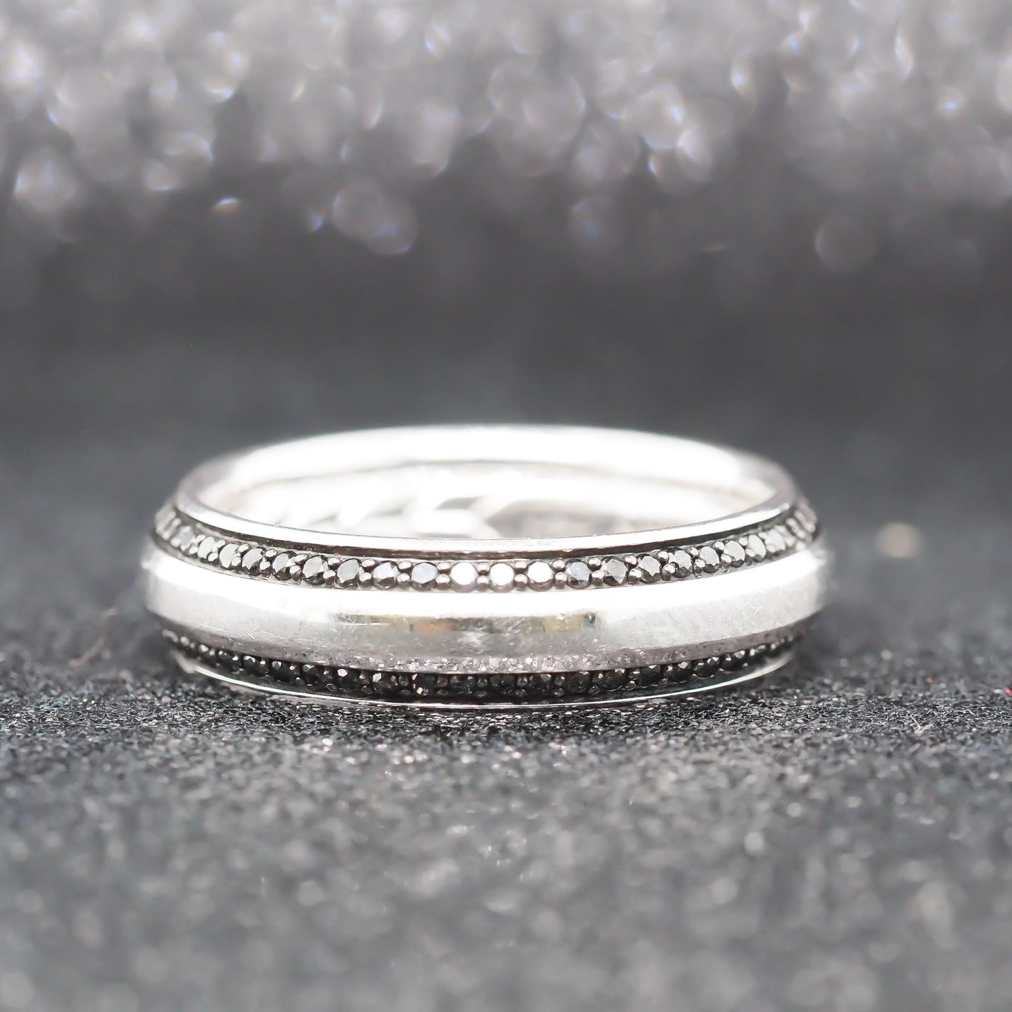 18K White Gold David Yurman Black Diamond Beveled Band Ring Size 11.5 - VHK#847